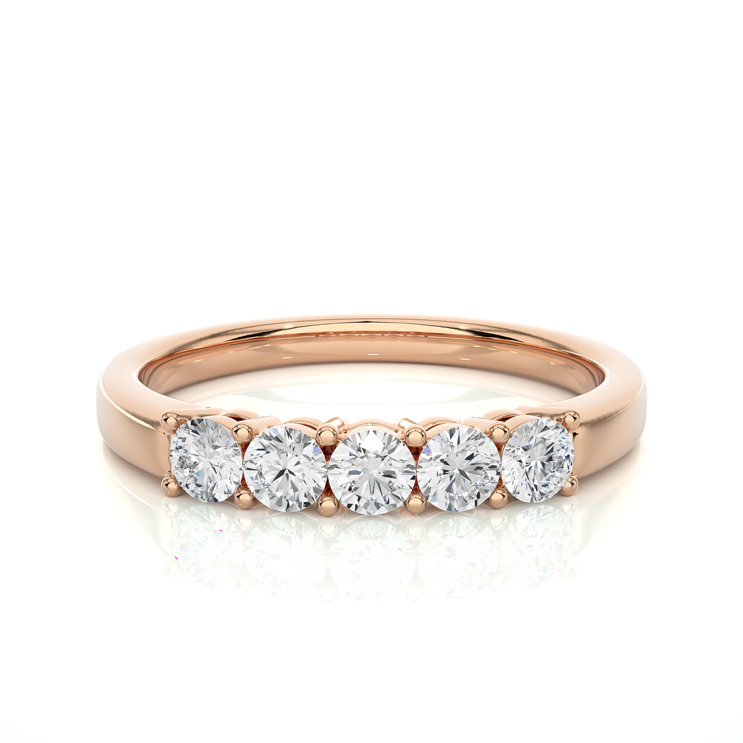 0.51 CT Round Cut Lab Grown Diamond Five Stone Prong Set Ring  IGI Certified