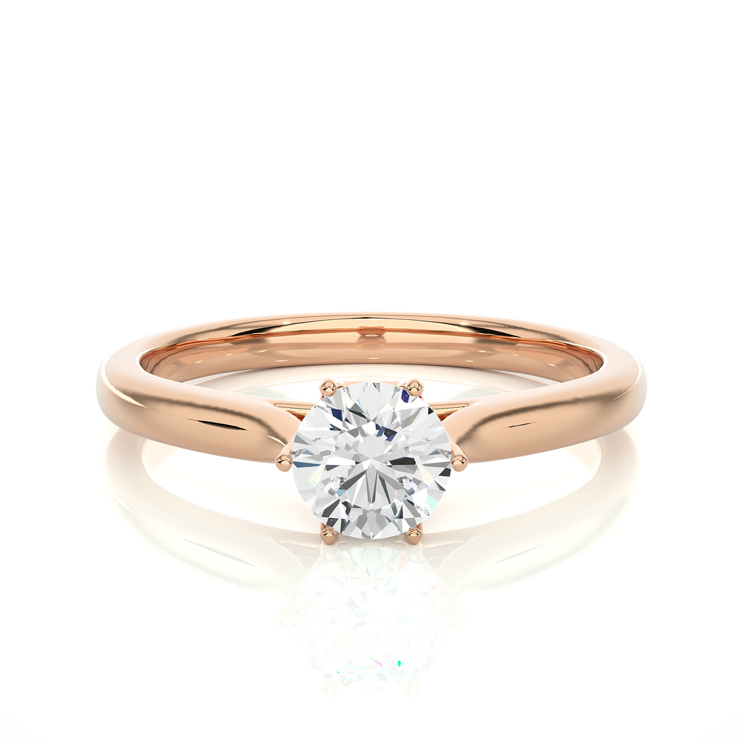 0.53 CT Round Lab Grown Diamond Solitaire Engagement Ring | Six Prong Gold Band