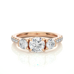 Load image into Gallery viewer, 1.55 CT Round Center with Round Side Lab Grown Diamond Three Stone Ring | 13 Stone Gold Band
