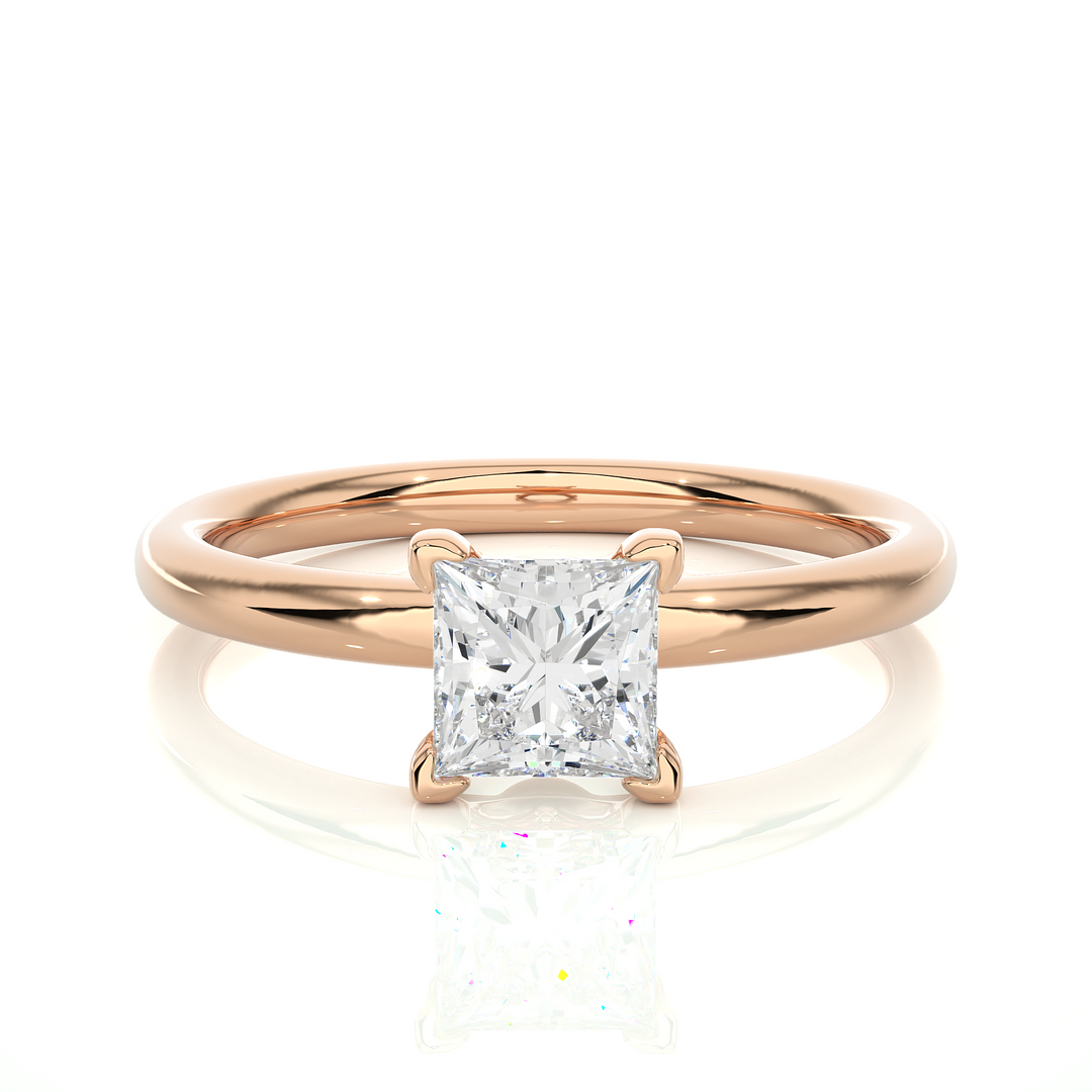 0.78 CT Princess Cut Lab Grown Diamond Solitaire Engagement Ring | Four Prong Gold Band
