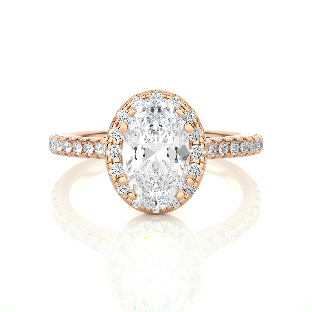 1.20 CT Oval Halo Lab Grown Diamond Ring with Round Side Stones