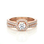 Load image into Gallery viewer, 1.31 CT Round Diamond Halo Wedding Matching Band | 56 Stones
