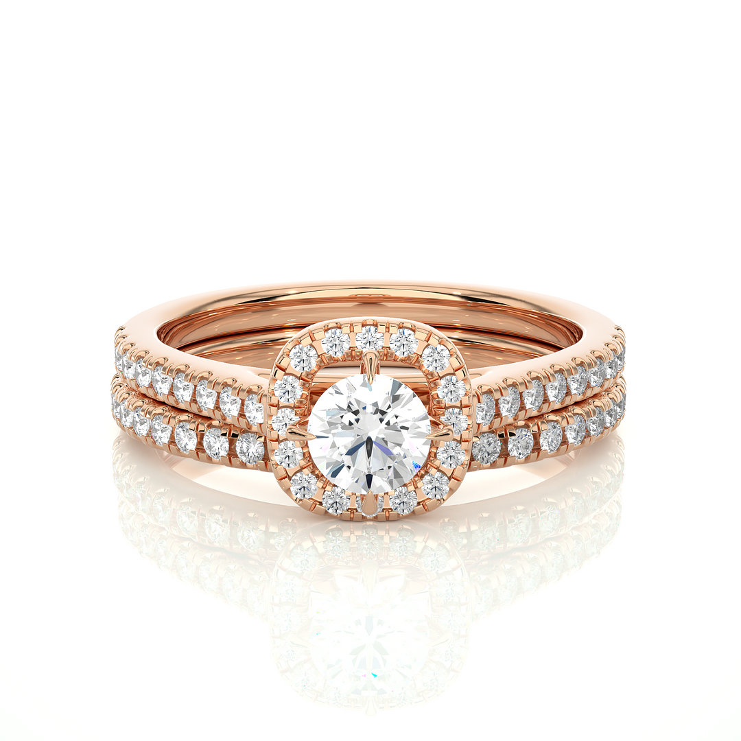 1.31 CT Round Diamond Halo Wedding Matching Band | 56 Stones