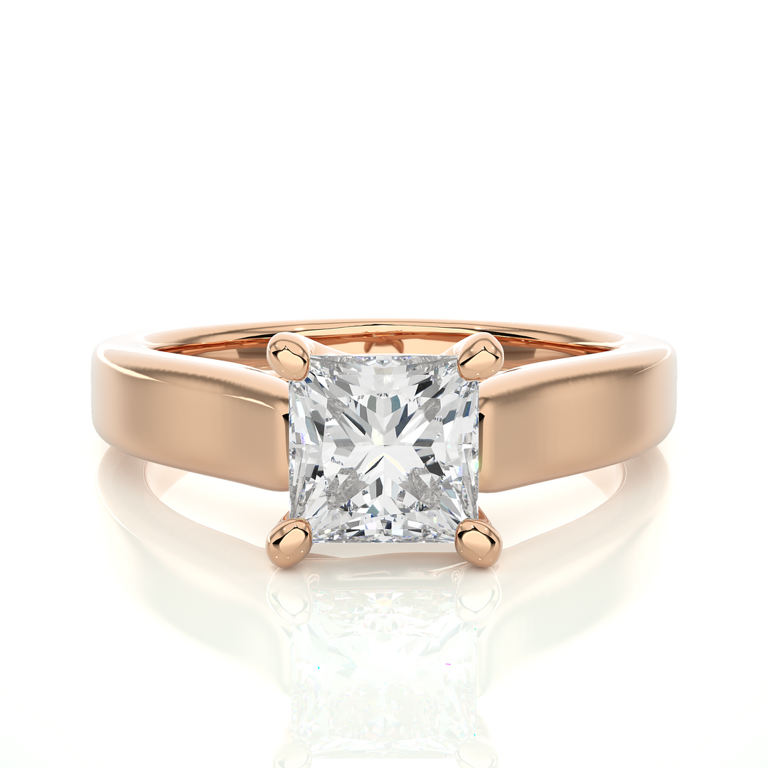 1.35 CT Princess Cut Lab Grown Diamond Engagement Ring | Bold 4 Stone Gold Band