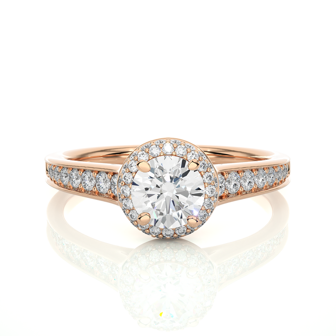0.92 CT Round Diamond Halo Lab Grown Ring with 59 Stones