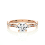 Load image into Gallery viewer, 0.97 CT Round Center with Baguette &amp; Round Side Lab Grown Diamond Three Stone Ring | 21 Stone Gold Band
