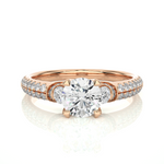Load image into Gallery viewer, 1.45 CT Round Center with Round Side Lab Grown Diamond Three Stone Ring | 105 Stone Gold Band
