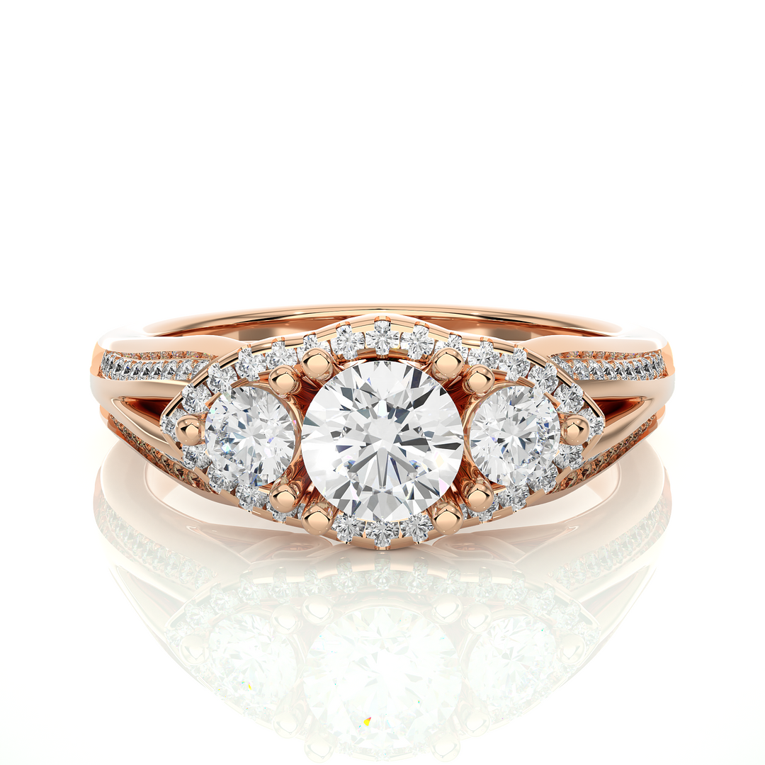 1.14 Carat Lab-Grown Diamond Engagement Ring | Three Stone Round with Hidden Princess