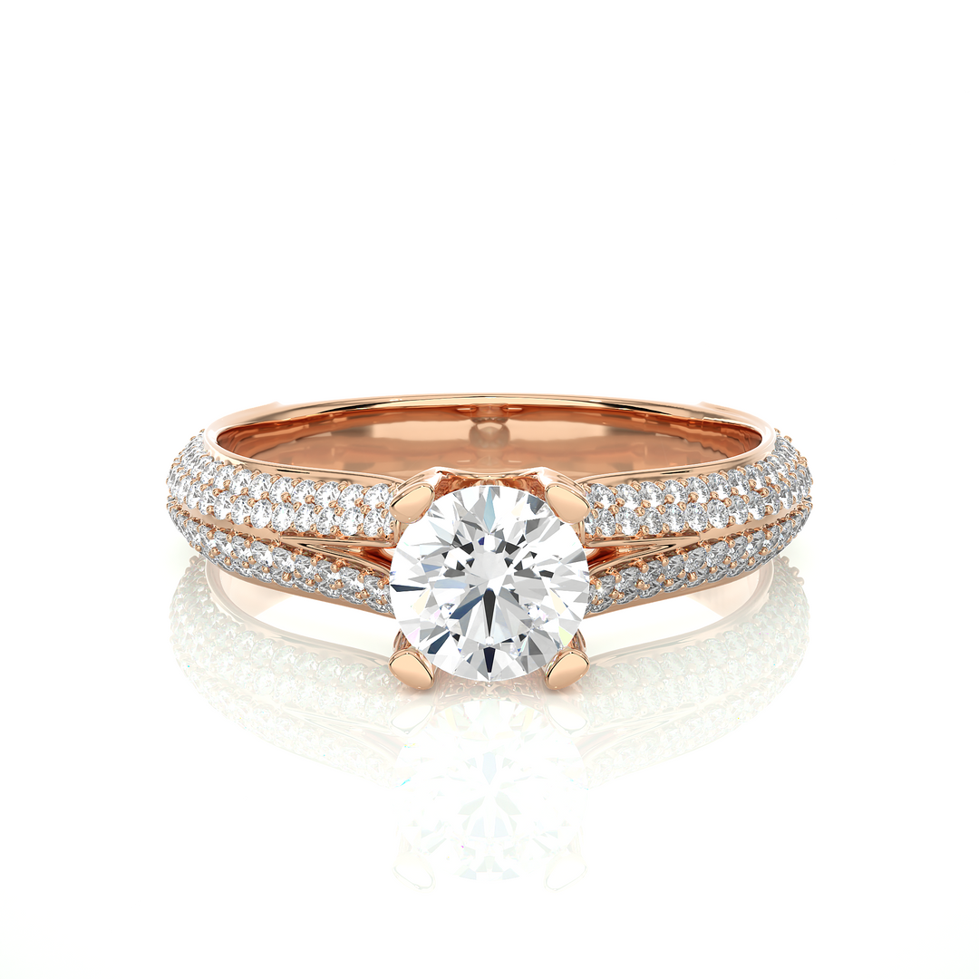 1.13 CTW Round Lab-Grown Diamond Engagement Ring with Four-Row Pave Set E-F / VVS-VS