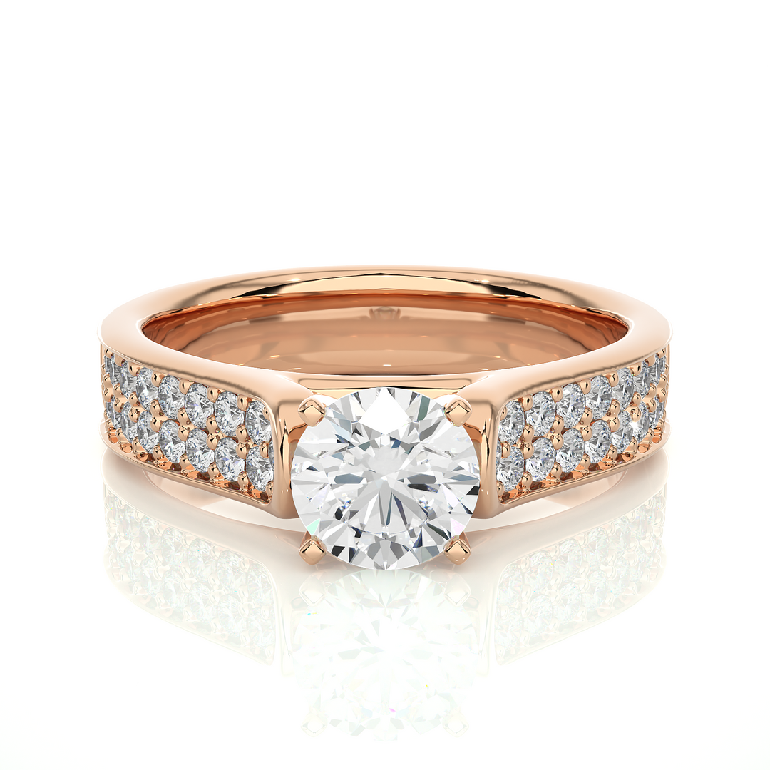 1.29 CTW Round Lab-Grown Diamond Engagement Ring with Two-Row Pave Set E-F / VVS-VS