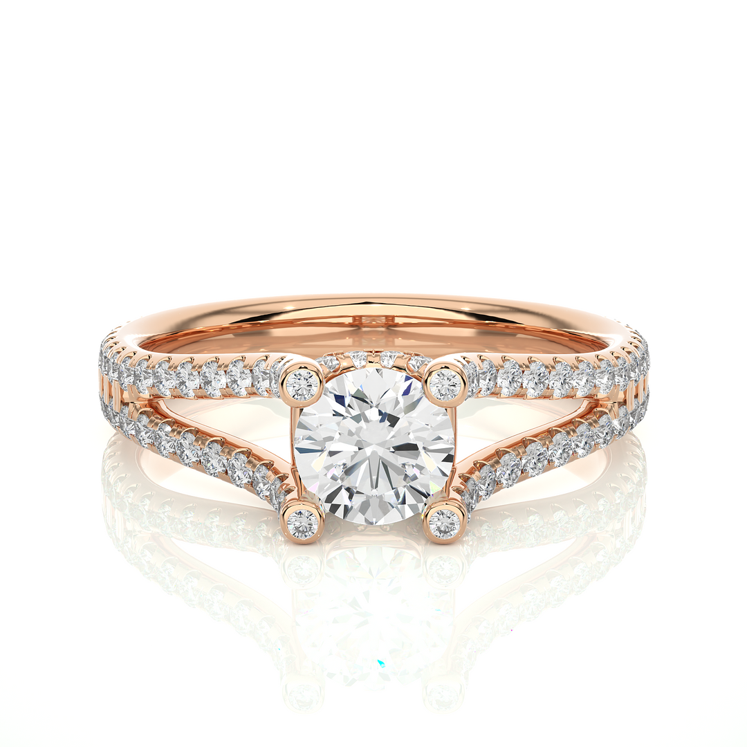 1.08 CTW Round Lab-Grown Diamond Engagement Ring with Split Shank & Hidden Halo E-F / VVS-VS