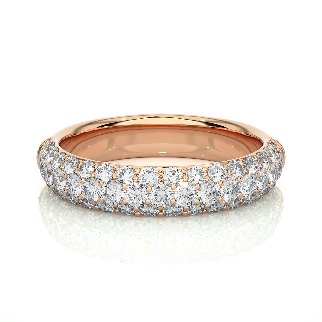 0.93 CT Round Cut Lab Grown Diamond 3 Row Pave Band  49 Stone IGI Certified