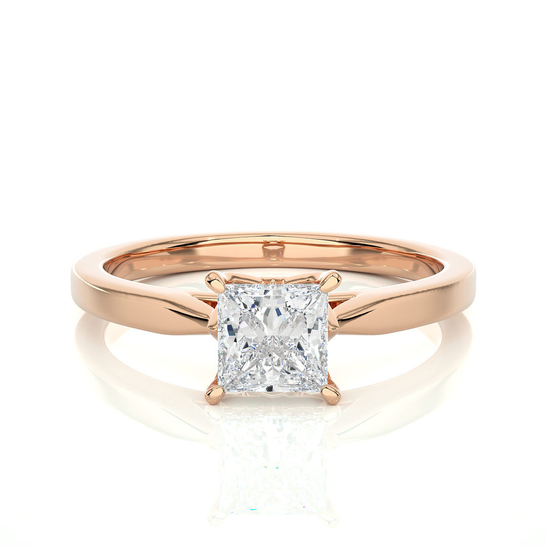 0.57 CT Princess Cut Lab Grown Diamond Solitaire Engagement Ring | Gold Band