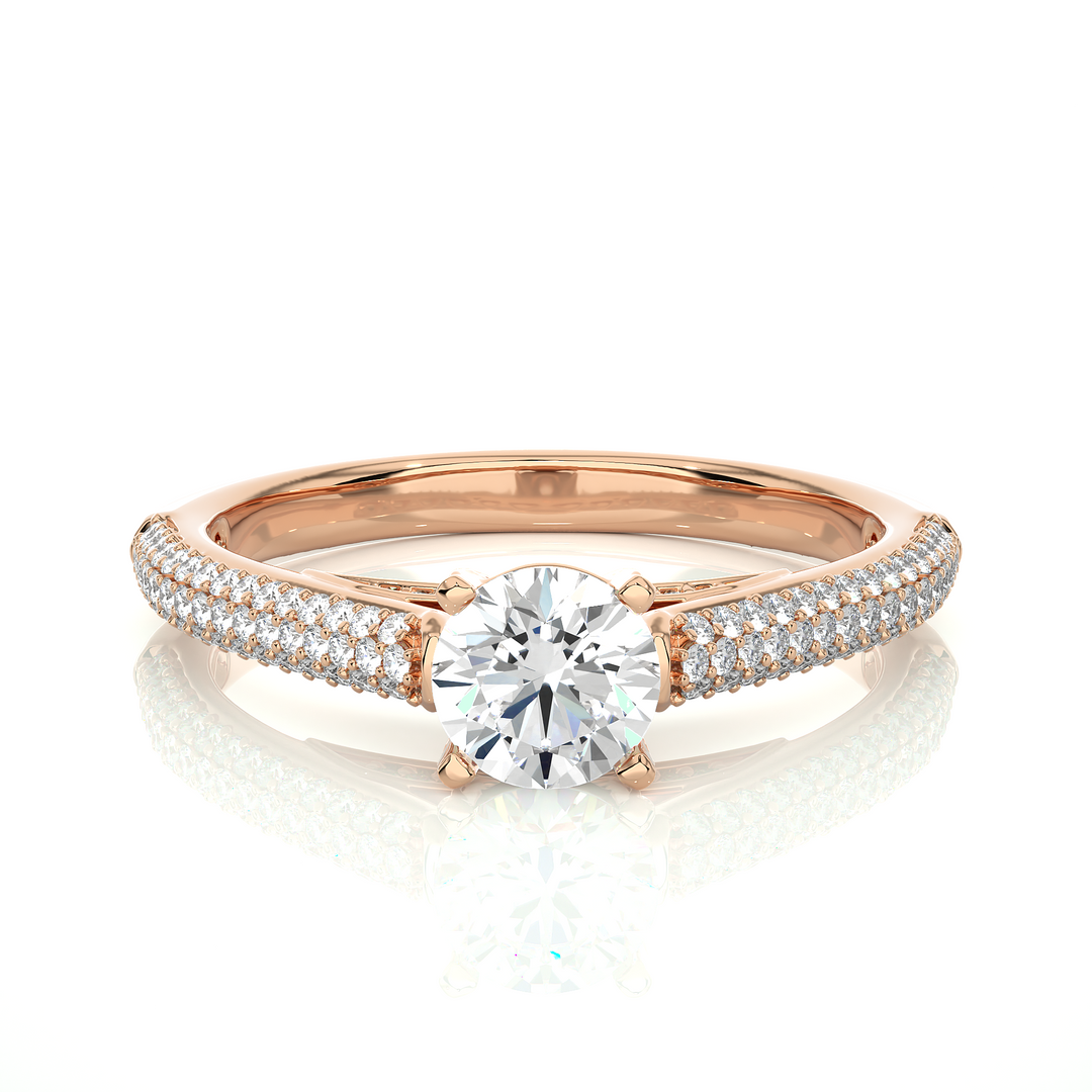 1 CTW Round Lab-Grown Diamond Engagement Ring with Three-Row Thin Pave Band E-F / VVS-VS