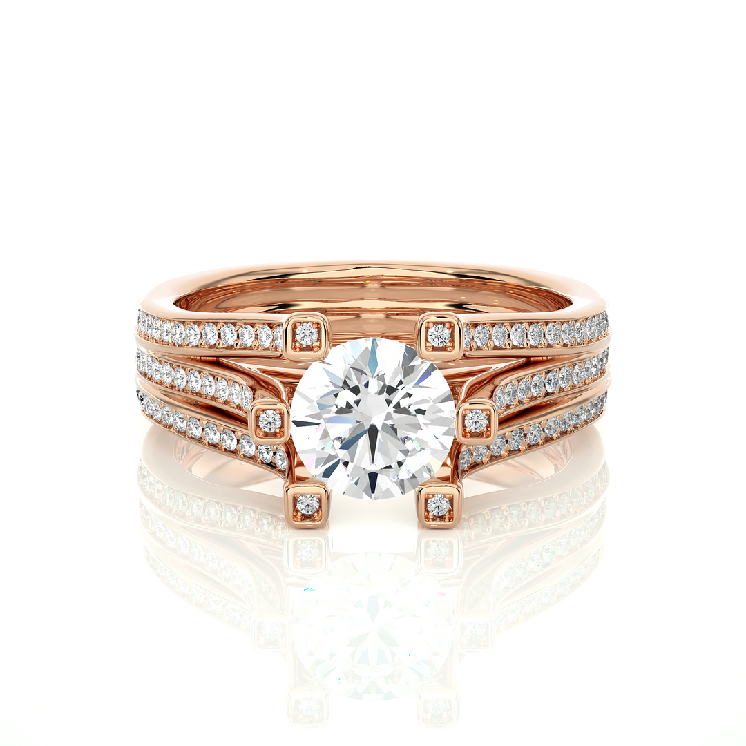 1.48 CTW Round Lab-Grown Diamond Engagement Ring with Three-Row Pave Set E-F / VVS-VS