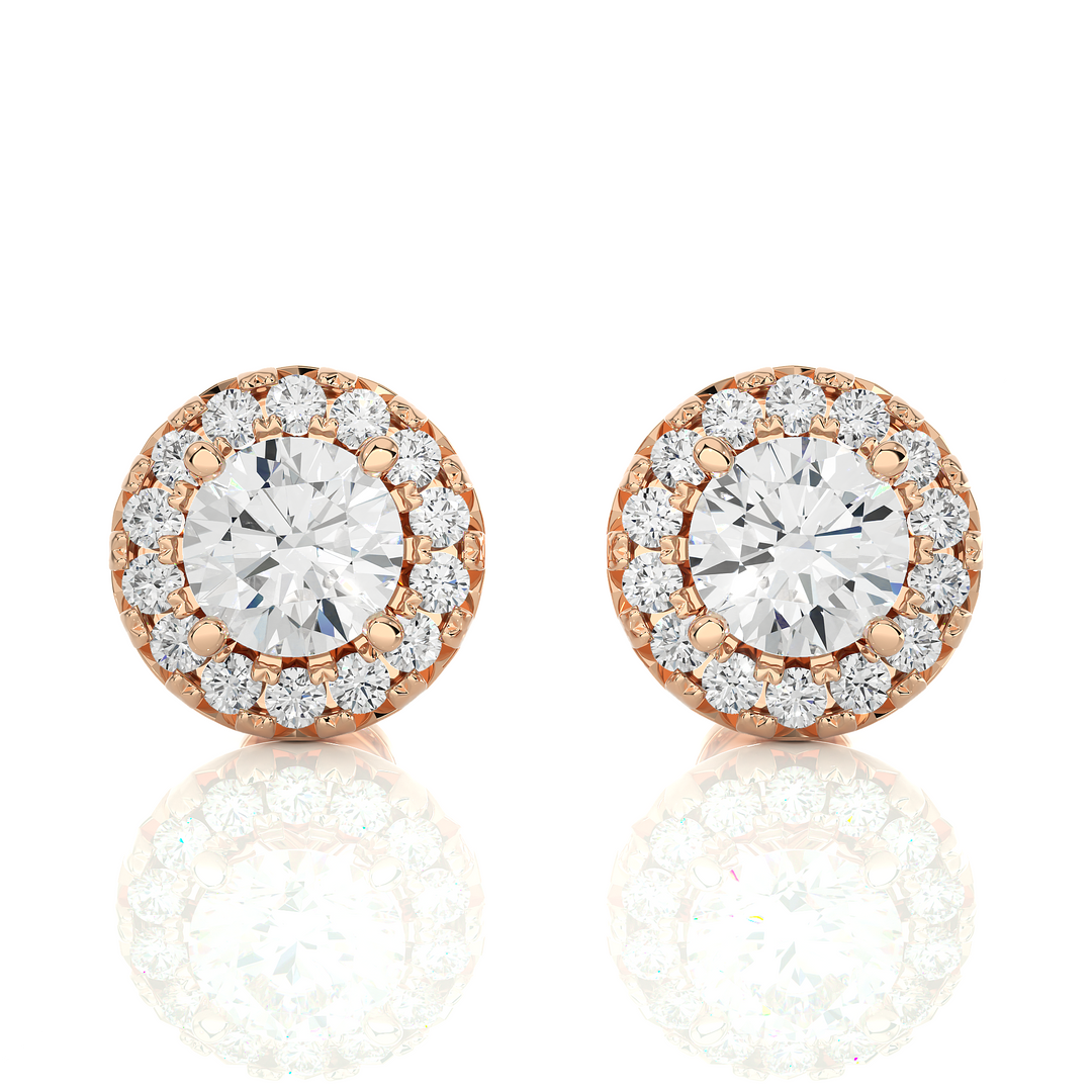 1.90 CTW Round Cut Diamond Halo Push Back Earrings, 10K 14K 18K White Yellow Rose Gold, IGI Certified