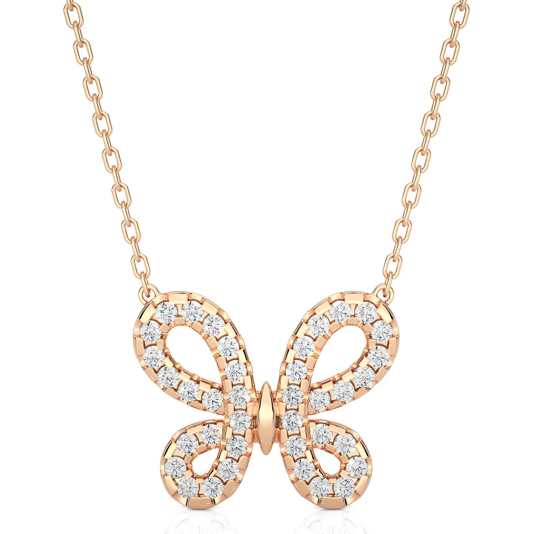 0.31 CT Lab-Grown Diamond Butterfly Pendant Necklace | Solid Gold | 38 Round Diamonds