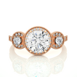Load image into Gallery viewer, 1.43 CT Round Lab Grown Diamond Halo Ring with Milgrain &amp; Round Side Stones | 51 Stone Gold Band
