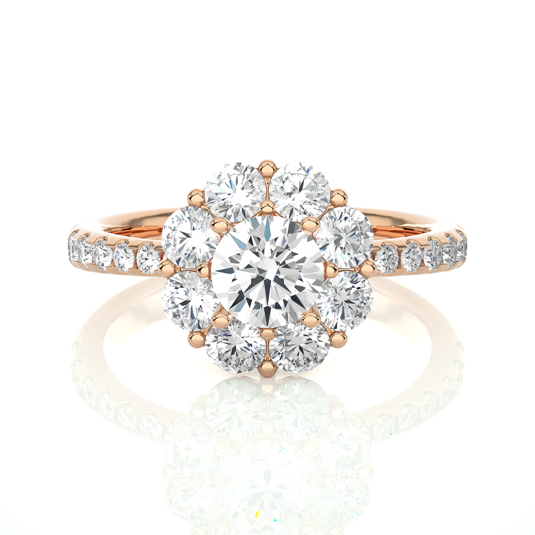 1.64 CT Round Diamond Halo Lab Grown Ring with 25 Stones