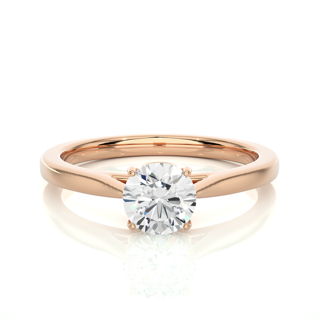 0.73 CT Round Lab Grown Diamond Solitaire Engagement Ring | Four Prong Gold Band