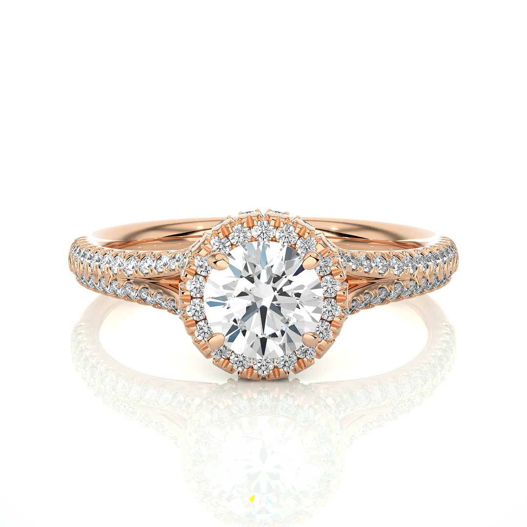 1.07 CT Split Shank Halo Lab Grown Round Diamond Ring with 115 Stones