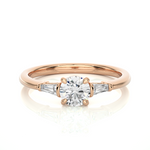 Load image into Gallery viewer, 0.93 CT Round Center with Tapered Baguette Side Lab Grown Diamond Three Stone Ring | 3 Stone Gold Band
