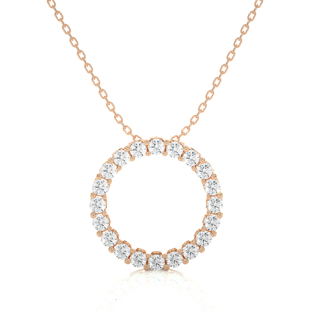 1.64 CT Lab-Grown Diamond Round Circle Pendant Necklace | Solid Gold | 20 Round Diamonds