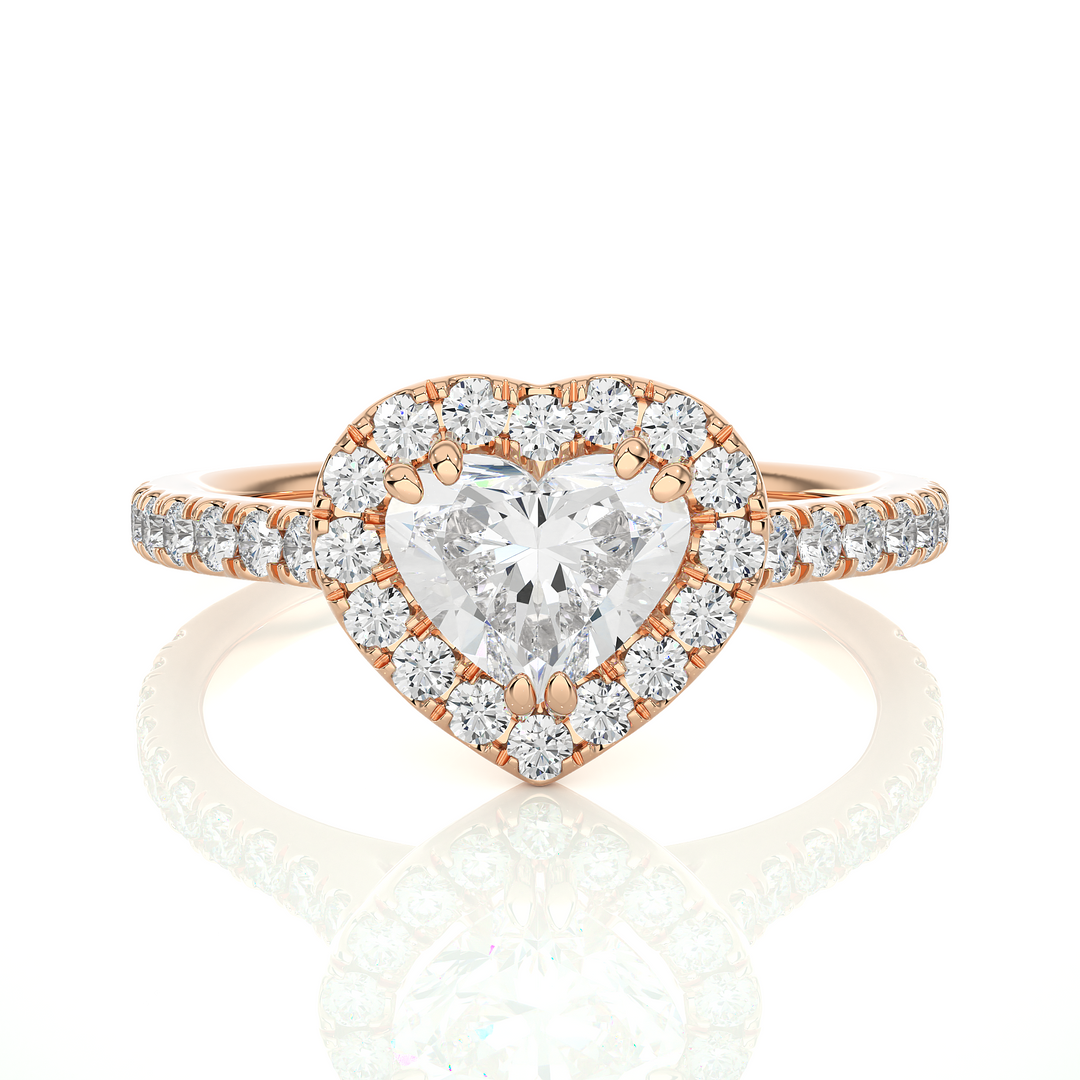 1.33 CT Heart Halo Lab Grown Diamond Ring with Round Side Stones