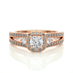 Load image into Gallery viewer, 0.96 Carat Three Stone Cushion &amp; Round Lab-Grown Diamond Ring | Micro Pavé Band
