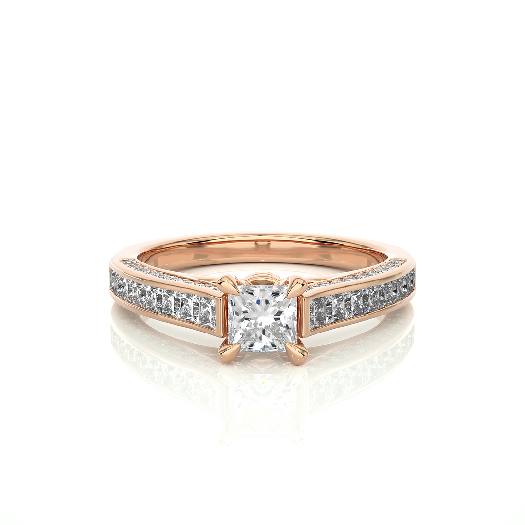 1.27 CTW Princess & Round Lab-Grown Diamond Engagement Ring with Channel & Prong Set E-F / VVS-VS