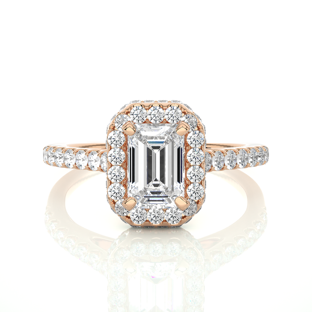 1.44 CT Emerald Center Halo Lab Grown Diamond Ring | 73 Stones