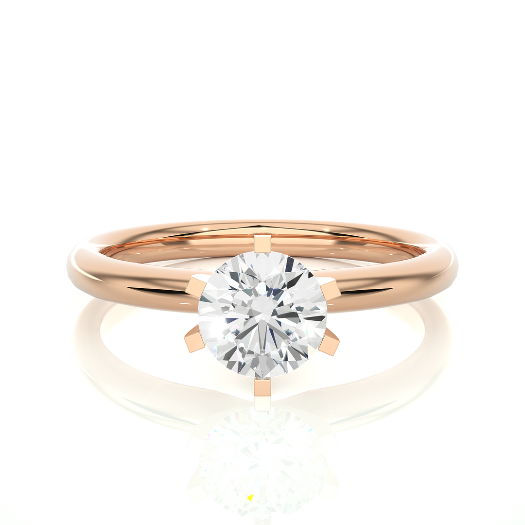 1.18 CT Round Lab Grown Diamond Solitaire Engagement Ring | Six Prong Gold Band