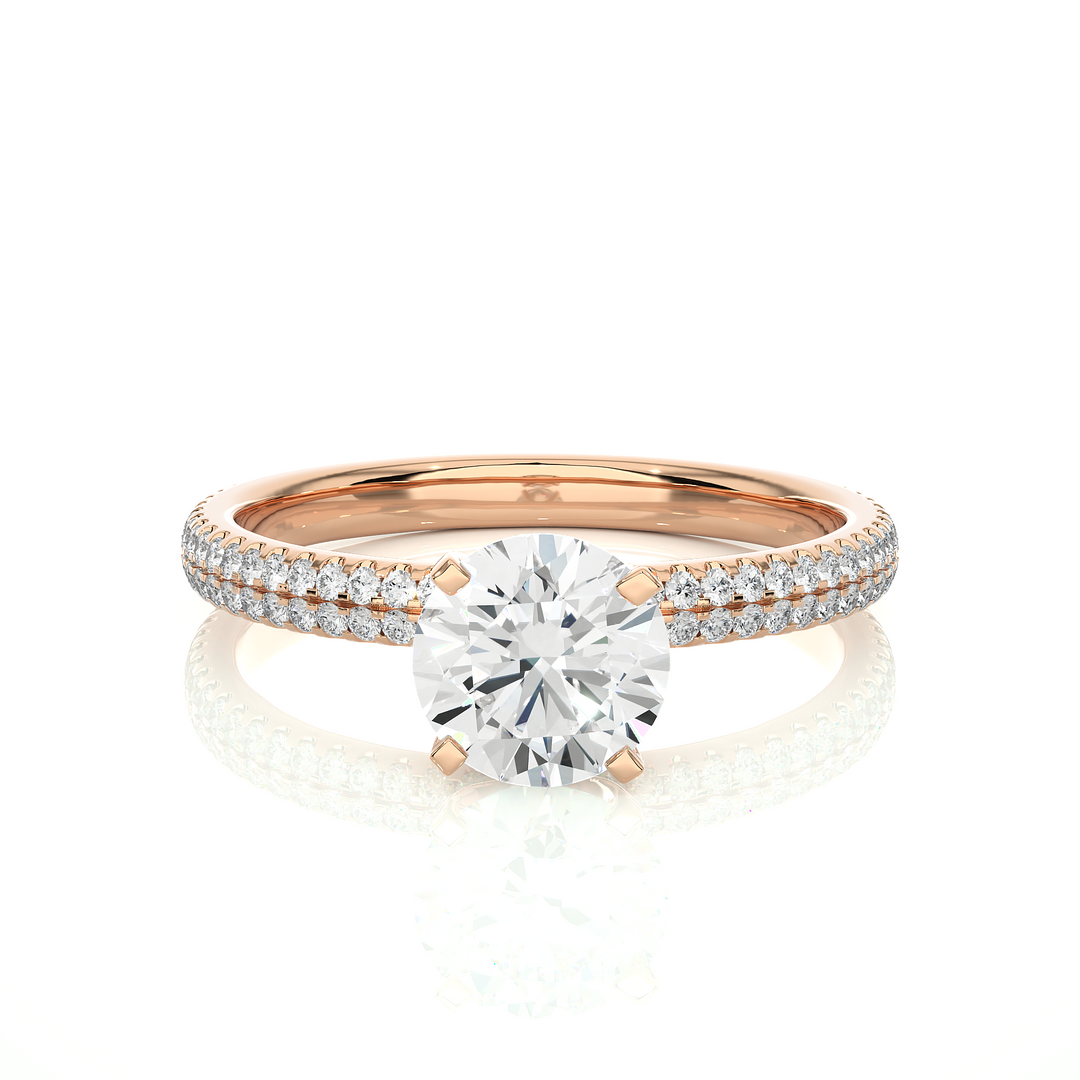 1.14 CTW Round Lab-Grown Diamond Engagement Ring with Two-Row Micropave Set E-F / VVS-VS