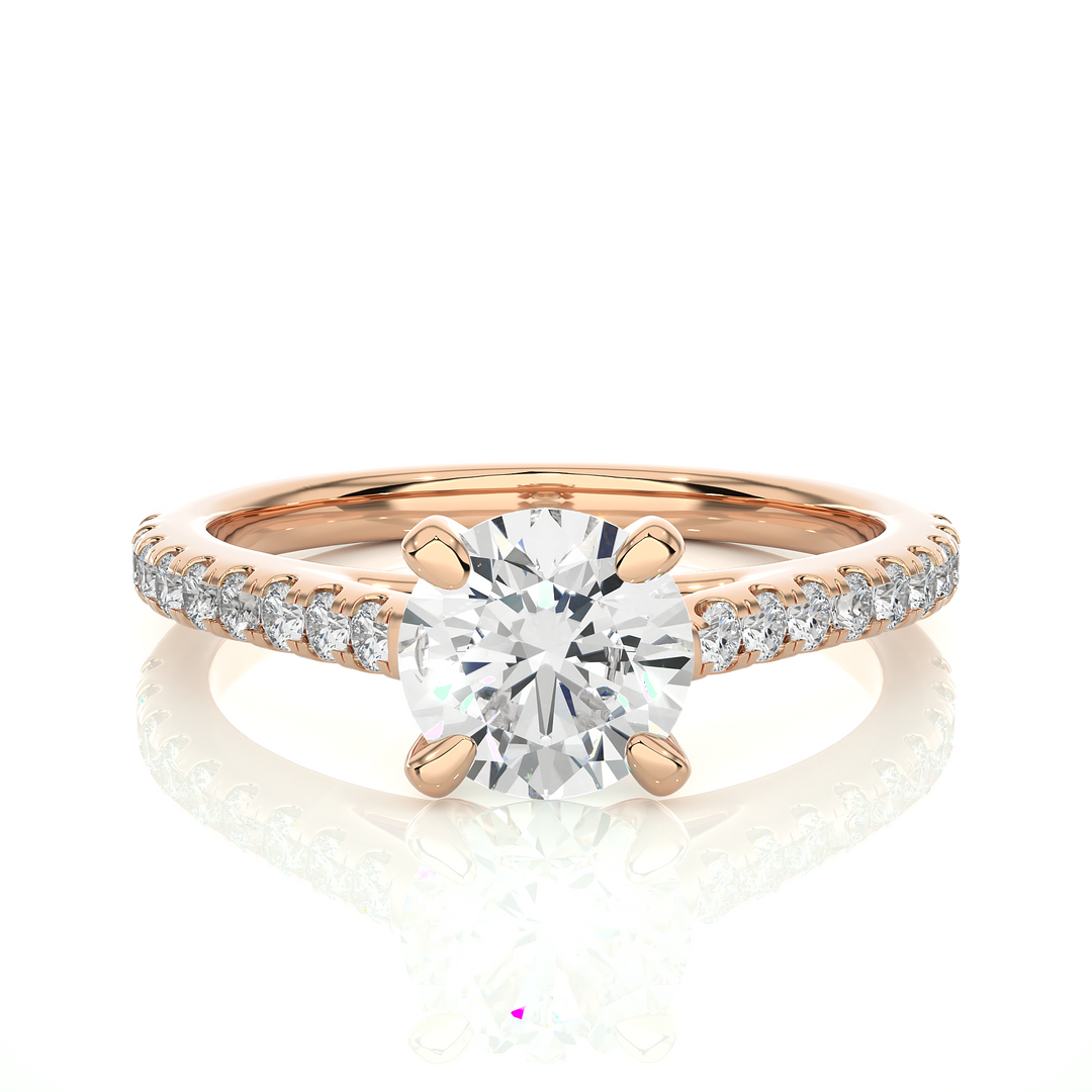 1.36 CTW Round Lab-Grown Diamond Engagement Ring with Claw & Micropave Set E-F / VVS-VS