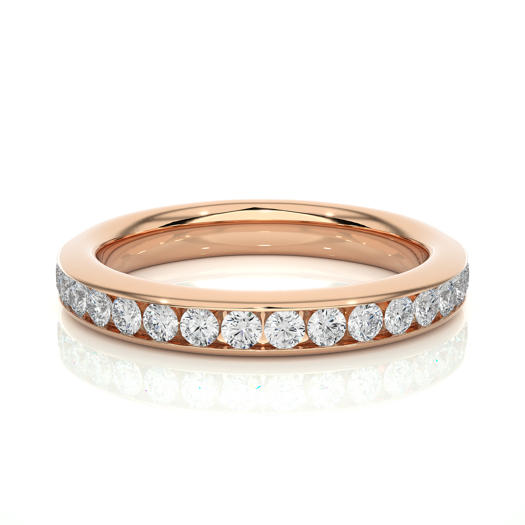 0.96 CT Round Lab Grown Diamond Channel Set Eternity Band | 32 Stone Gold Ring