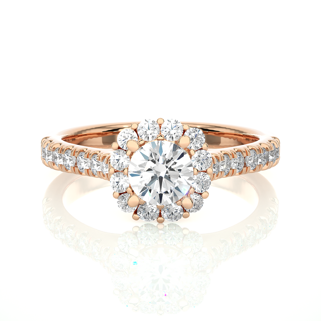 1.09 CT Round Cut Halo Lab Grown Diamond Ring | 27 Stone Design