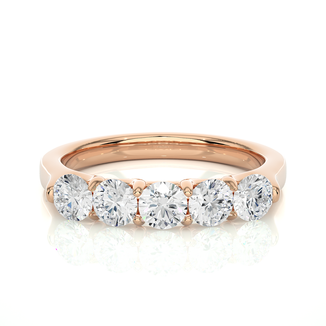 1.03 CT Round Cut Lab Grown Diamond Prong Set Band  5 Stone IGI Certified