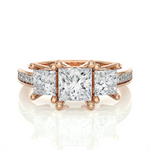 Load image into Gallery viewer, 2.19 CT Princess Cut Three Stone Lab Grown Diamond Ring with Round Side Stones | 13 Stone Gold Band
