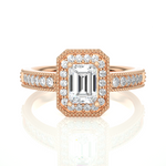 Load image into Gallery viewer, 1.07 CT Emerald Halo Lab Grown Diamond Ring with Milgrain &amp; Side Stones
