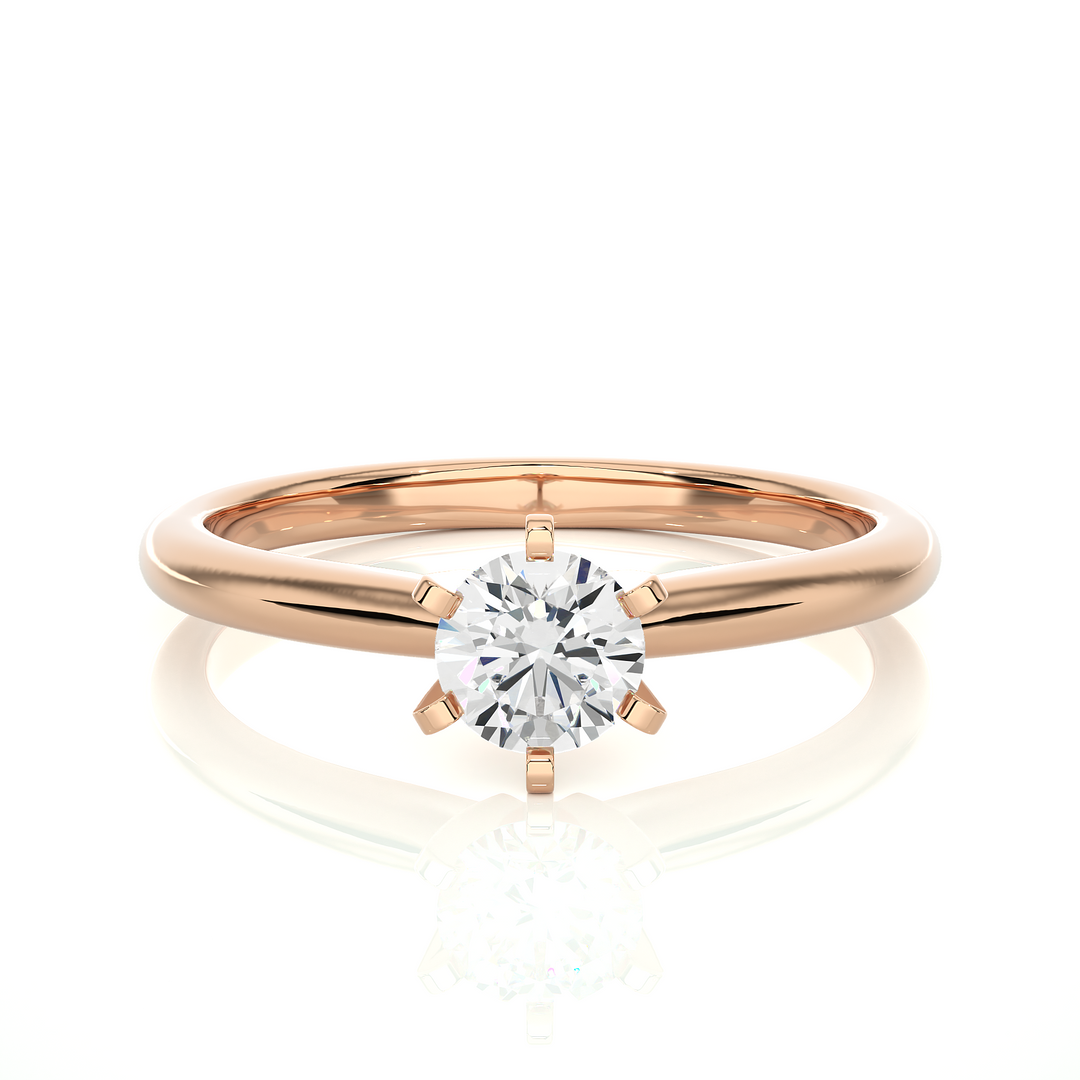 0.41 CT Round Lab Grown Diamond Solitaire Engagement Ring | Four Prong Gold Band