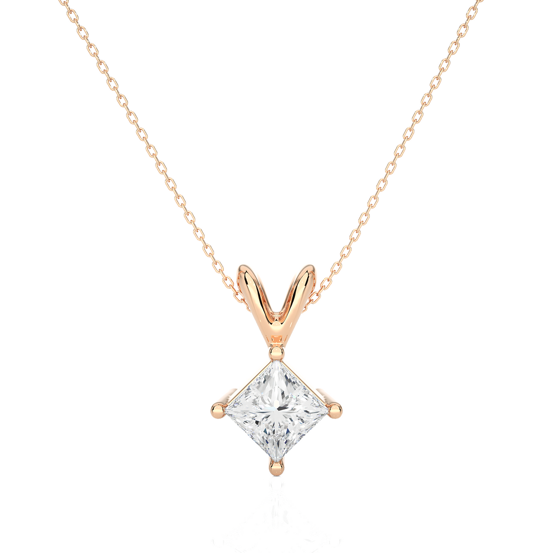 0.50 CT Lab-Grown Diamond Solitaire Pendant Necklace | Princess Cut | 4-Prong | Solid Gold
