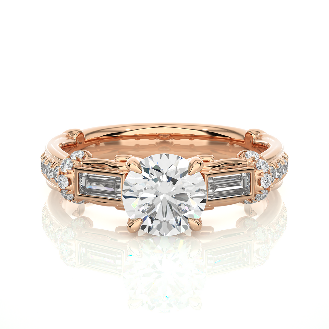 1.50 Carat Three Stone Lab-Grown Diamond Ring | Round & Baguette Unique Design