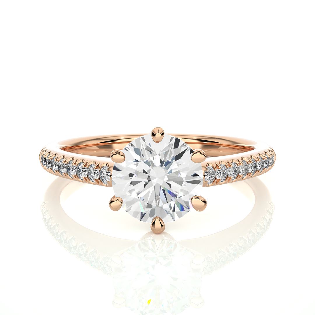 1.47 CTW Round Lab-Grown Diamond Engagement Ring with Six-Prong Center & Micropave Sides E-F / VVS-VS