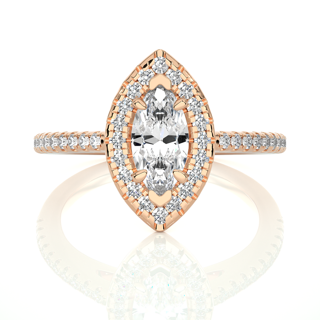 0.89 CT Marquise Halo Lab Grown Diamond Ring with Round Side Stones
