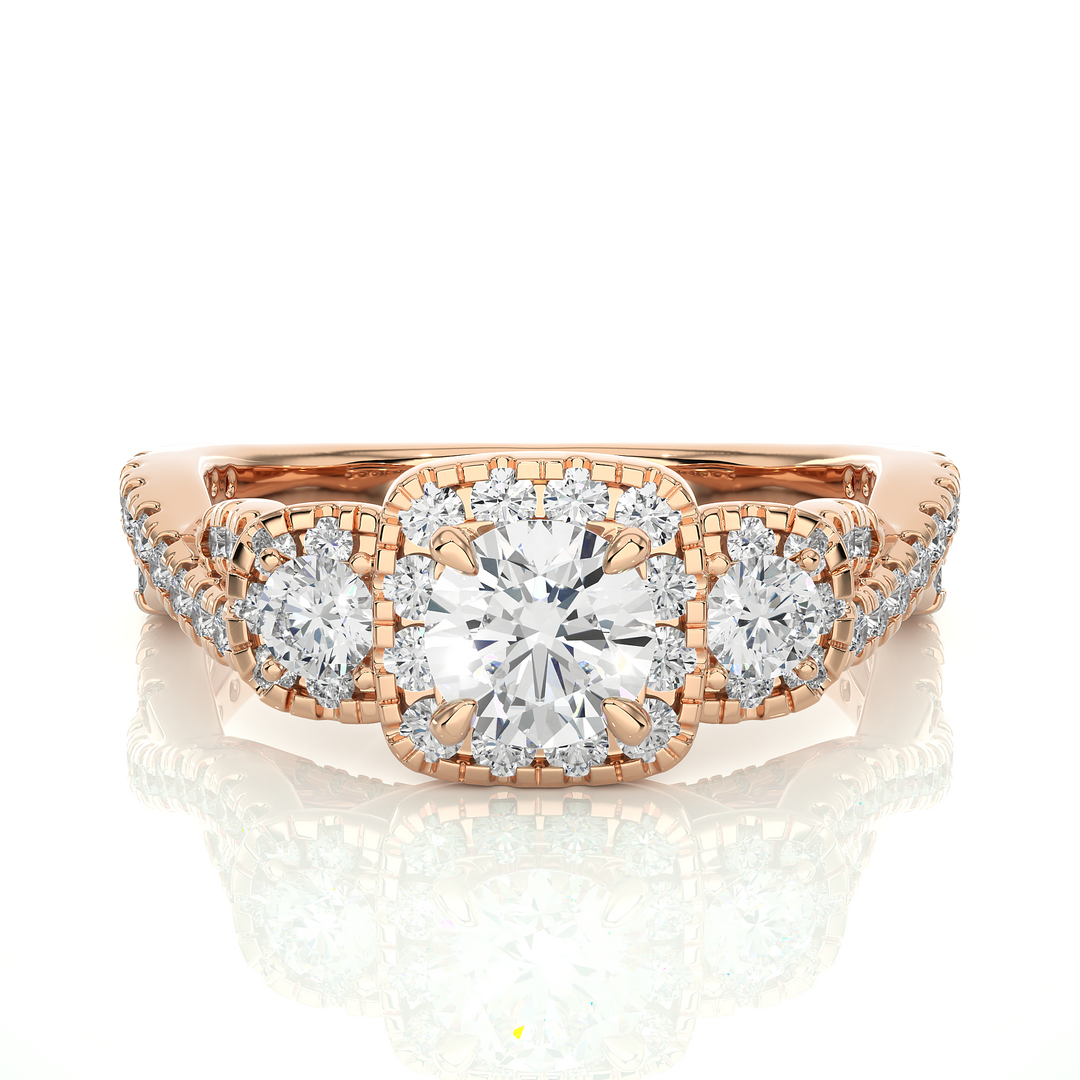 1.35 Carat Three Stone Lab-Grown Diamond Ring | Round with Hidden Princess Accent