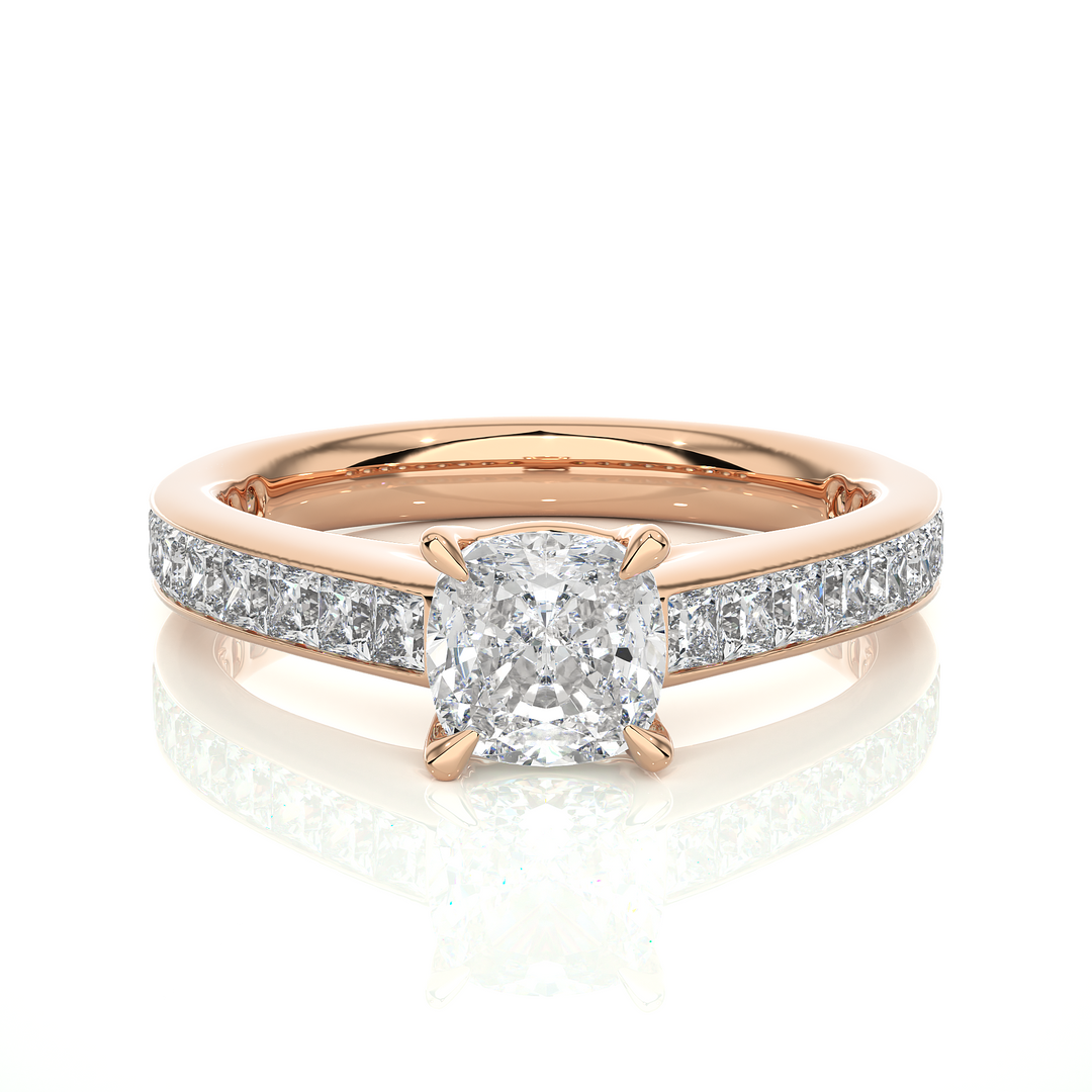 2.12 CTW Cushion Cut Lab-Grown Diamond Engagement Ring with Princess Channel Set Accents