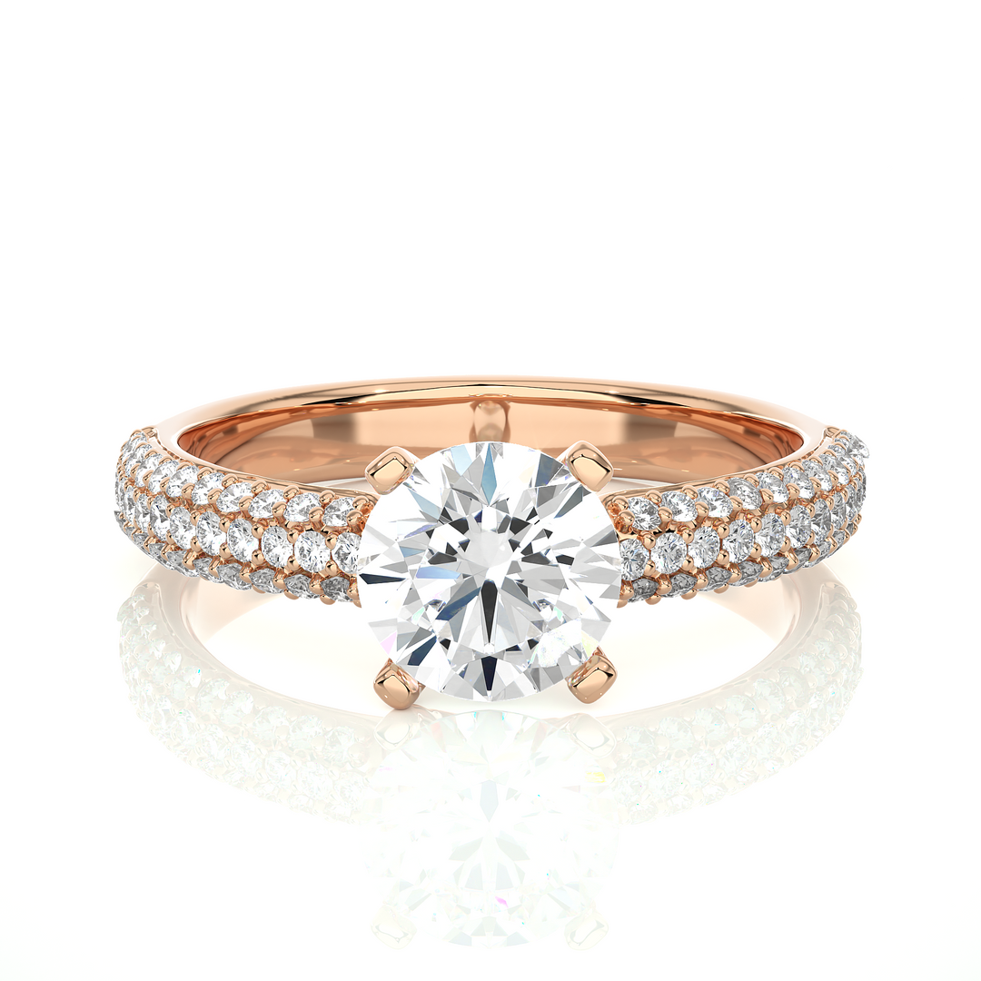 1.53 CTW Round Lab-Grown Diamond Engagement Ring with Three-Row Micropave Set E-F / VVS-VS