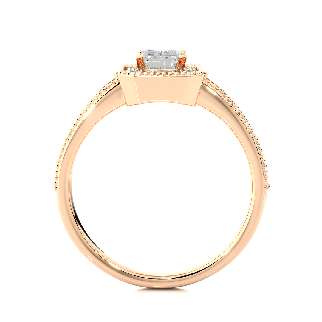 1.07 CT Emerald Halo Lab Grown Diamond Ring with Milgrain & Side Stones
