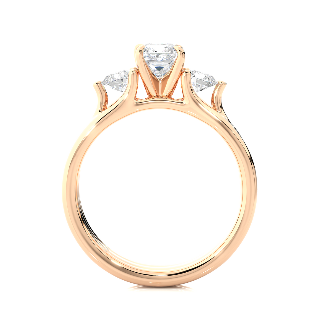 0.96 CT Princess Cut Three Stone Lab Grown Diamond Ring with Round Side Stones