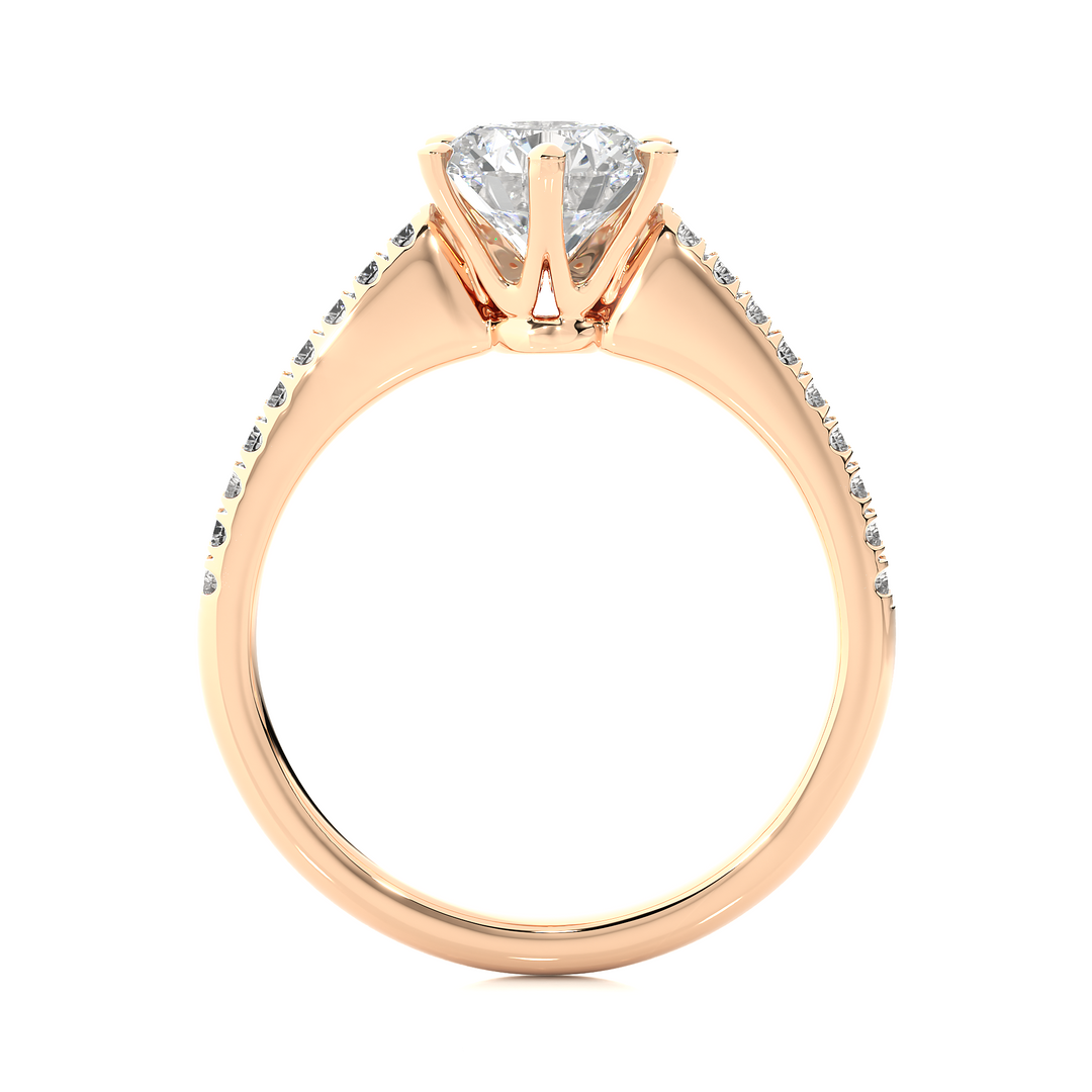 1.47 CTW Round Lab-Grown Diamond Engagement Ring with Six-Prong Center & Micropave Sides E-F / VVS-VS